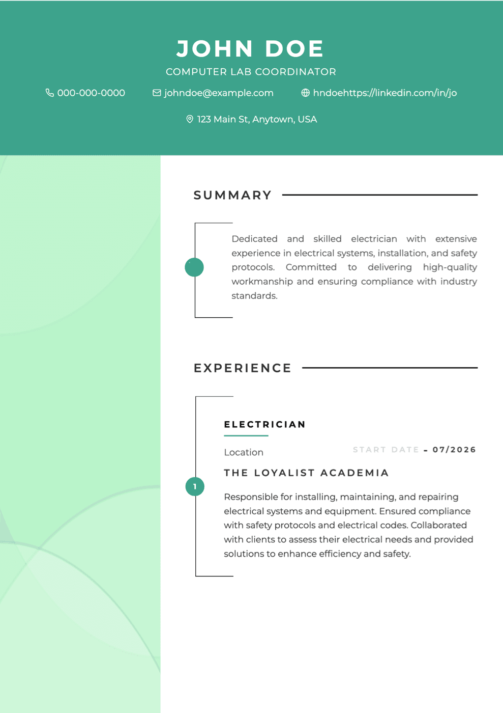 Emerald ATS-friendly resume and CV template. Free preview. Subtle accent color and modern structure for a distinctive first impression.